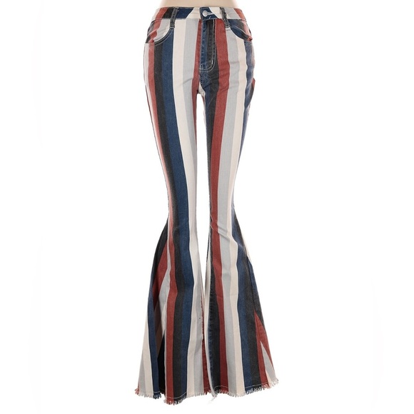 Chic Striped Flare Jeans in Red, White, and Blue - Picture 4 of 7